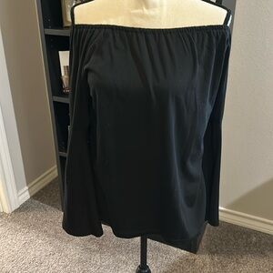 Black, bell sleeve top. Can be worn off the shoulder